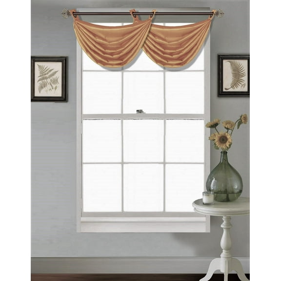 (V24) ORANGE 1PC Elegant Faux Silk Swag Waterfall Bronze Grommets Dressing Valance, 55" X 24" Inch