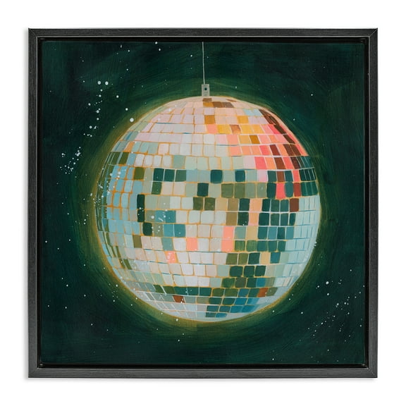 Stupell Industries Disco Ball in Space Entertainment Painting Black Floater Framed Canvas Art Print Wall Art, 18 x 18