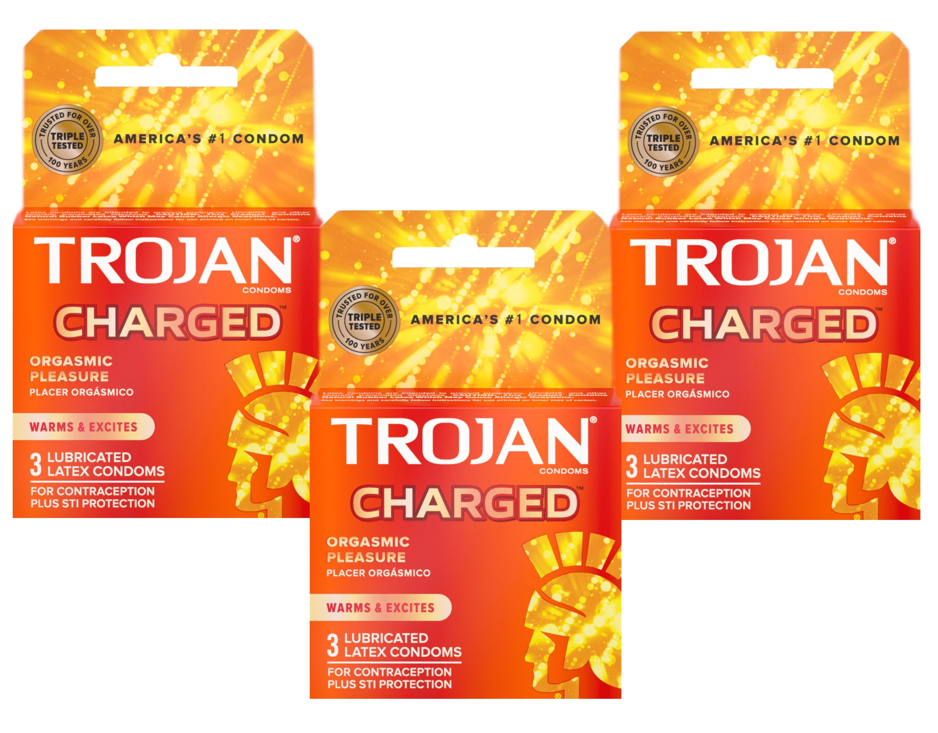 TROJAN Intensified Charged Orgasmic Pleasure Lubricated Latex Condoms 3 ea (Pack of 3)