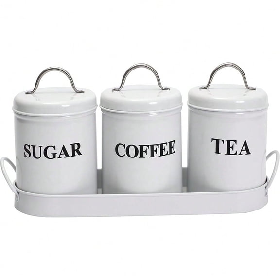 3-Piece Airtight Canister Set with Tray, Keeps Coffee, Tea & Sugar Fresh