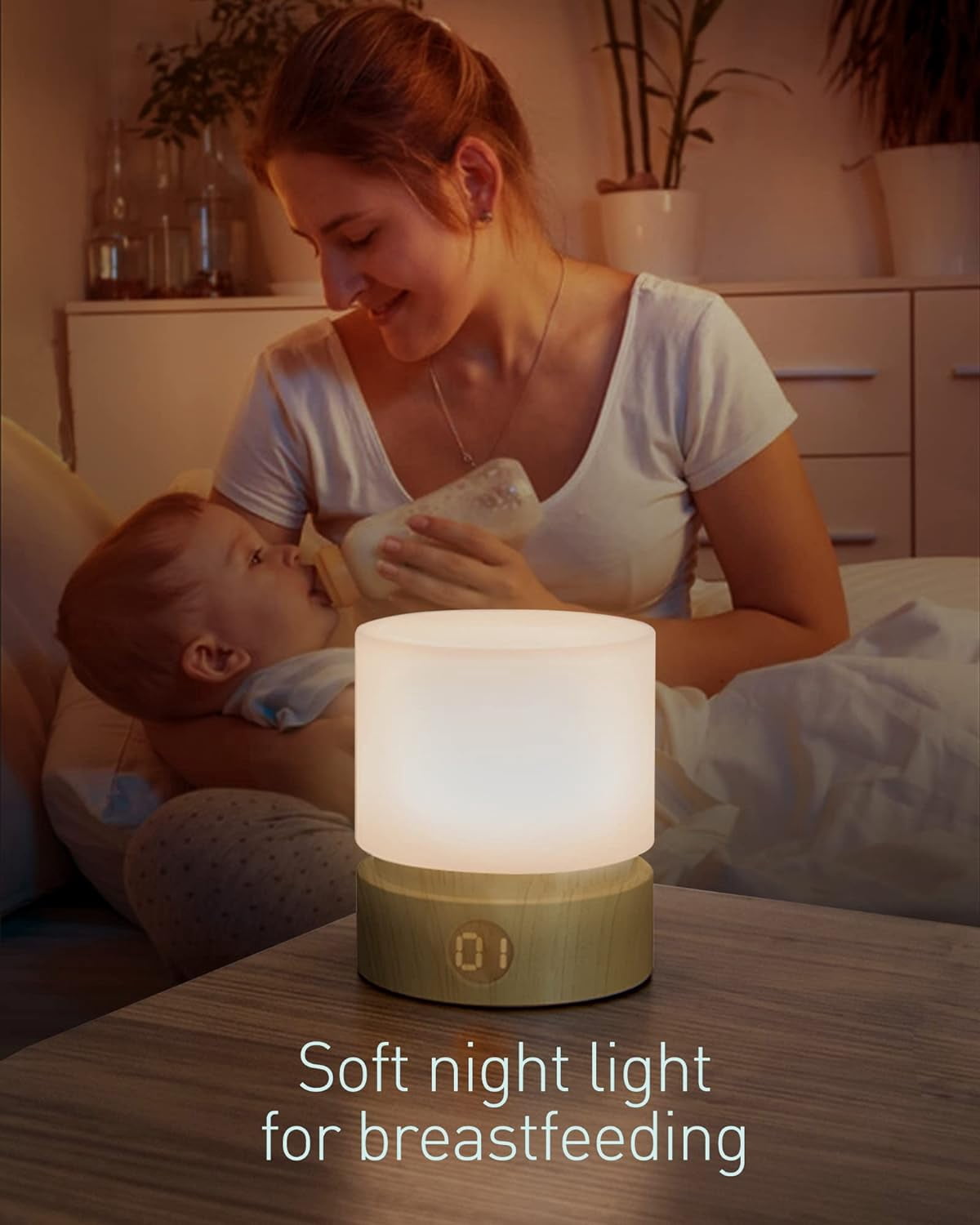 Timer Night Light,Dimmable LED Bedside Lamp,Night Light Kids and Baby Nursery,Woodgrain,Sleep Aids Light,Rechargeable,Battery Operated