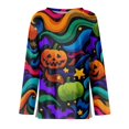 thumbnail image 4 of Yuaguia Women Halloween Pumpkin Star Print Long Sleeve T-Shirt, Spooky Side Split Crewneck Casual Autumn Fall Top for Daily Wear, Work, and Holiday Parties, Multicolor 3XL, 4 of 6