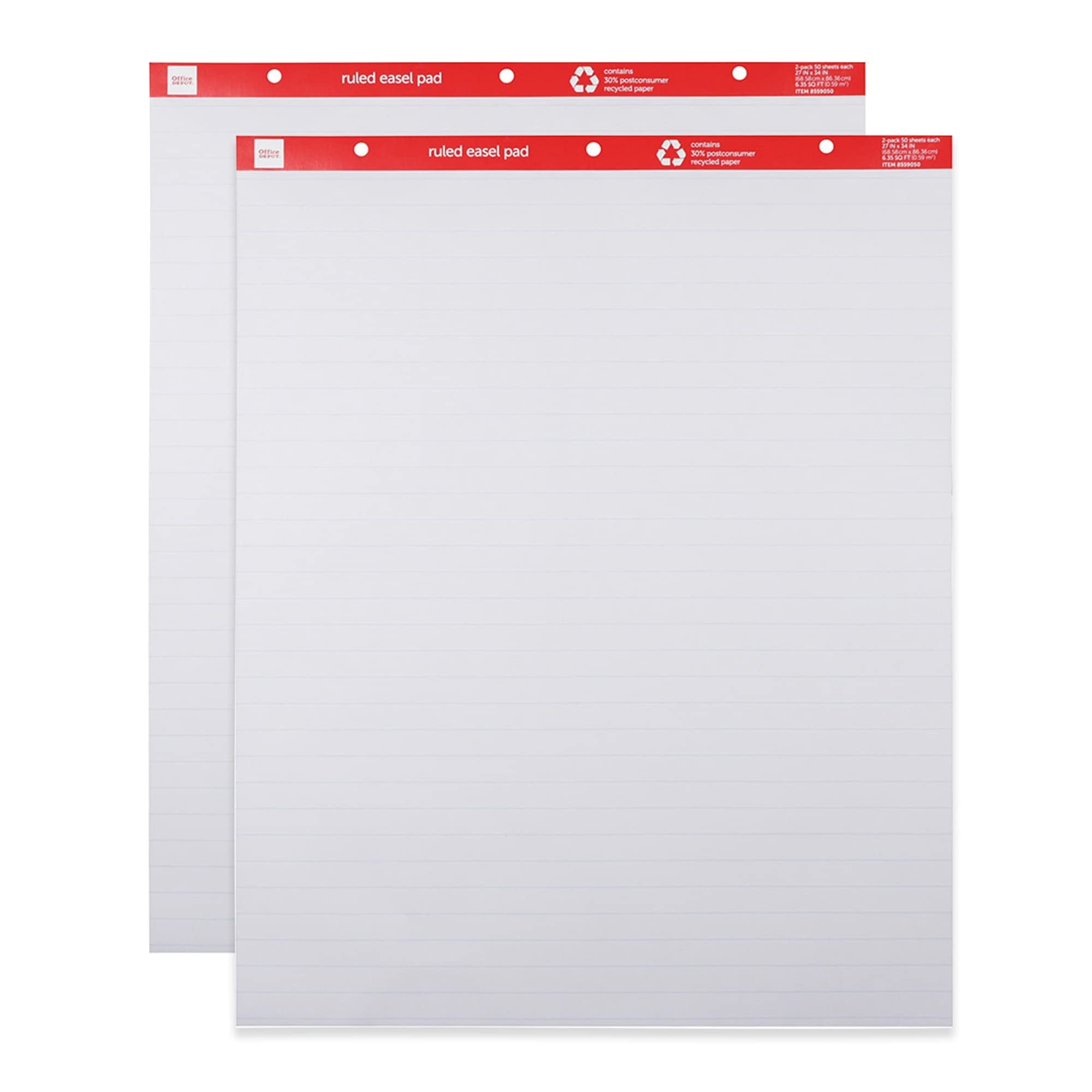 Office Depot® Brand Easel Pads, 27" x 34", Ruled, 50 Sheets, 30% Recycled, White, Pack Of 2