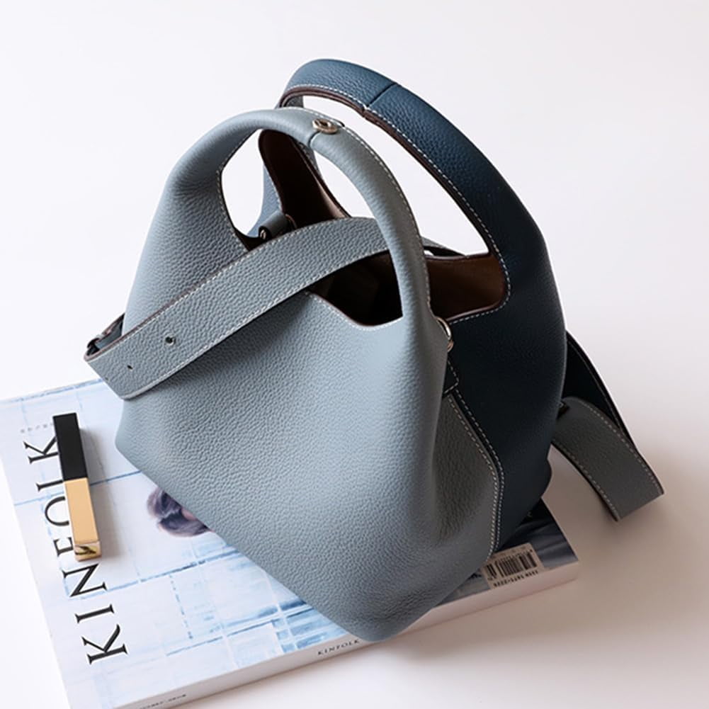 HLSOHJP Small Genuine Leather Crossbody Bags Hobo Purse for Women Shoulder Bucket Bag Luxury Designer Handbag Satchels