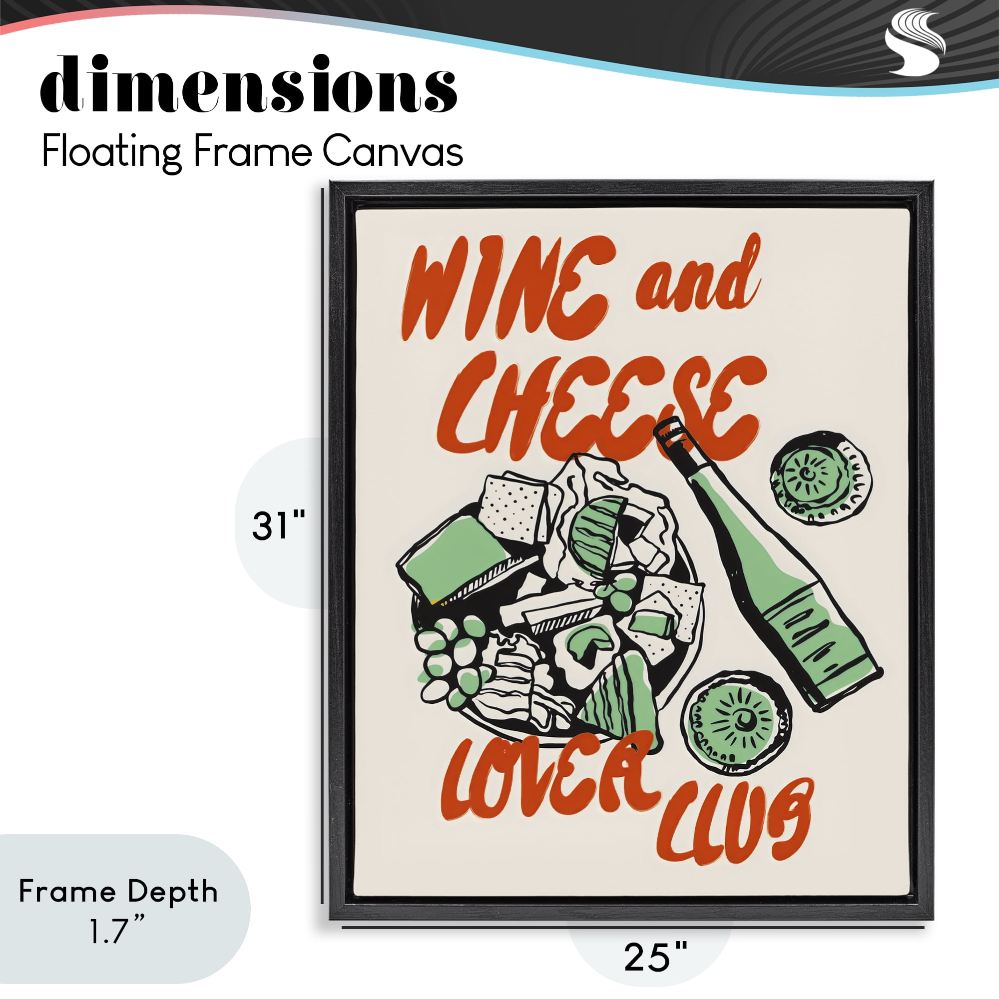Stupell Industries Wine & Cheese Lover Club Black Framed Floater Canvas Wall Art, design by The Prints Vibe