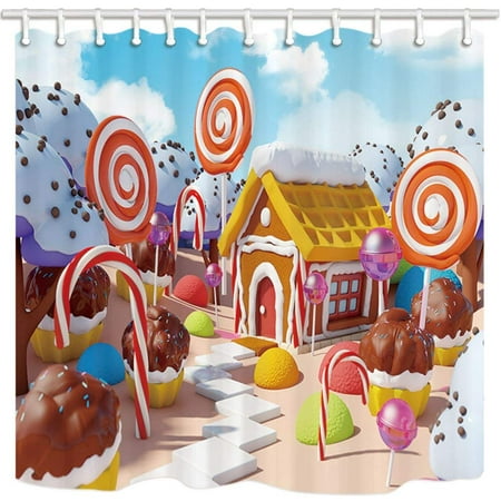 ARTJIA Kidsfor Candy Landscape with Gingerbread House in Sweet Forest Polyester Fabric Bathroom Shower Curtain 66x72 (Best Candy For Gingerbread House Windows)