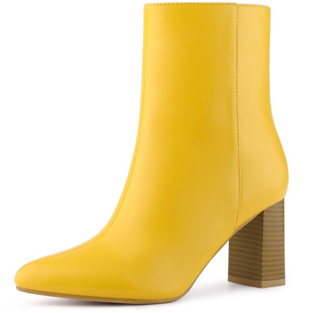 Botines de tacón en bloque con punta en punta para mujer Amarillo 37