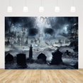 thumbnail image 1 of 73x95CM Telón de Fondo para Fotografía Noche de Terror Cráneo Aterrador Cementerio Oscuro Decoraciones para Fiestas Suministros Fantasma Embrujado Castillo Vampiro Murciélago Cuervo Fondo para Ni, 1 of 3