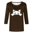 thumbnail image 4 of ALLLIST Holiday Tops for Women 3/4 Sleeve Crew Neck T-Shirts Casual Cat Graphic Brown Shirts for Women, 4 of 4