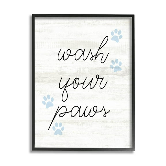 Wash Your Paws Pet Shapes Typography Graphic Art Black Framed Art Print Wall Art