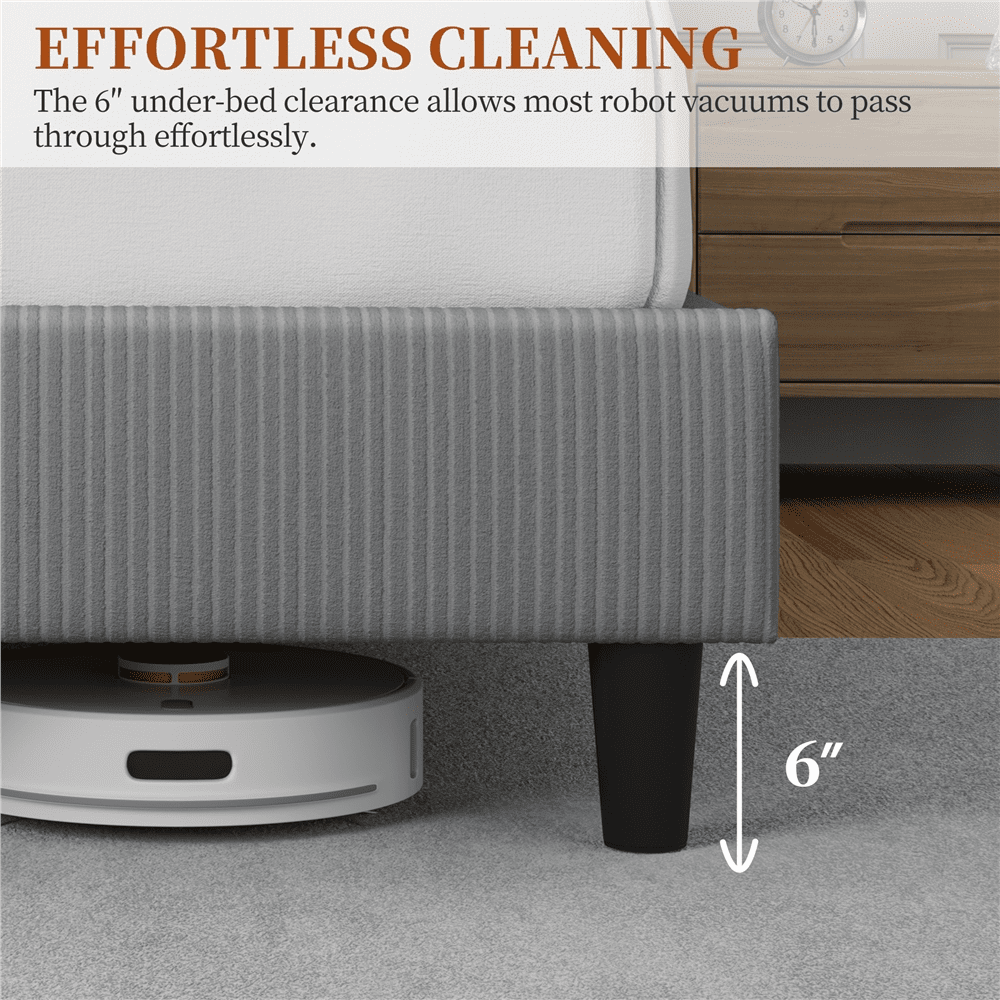 FullFurnique Upholstered Platform Bed Frame with Wooden Slat Support, Queen, Light Gray