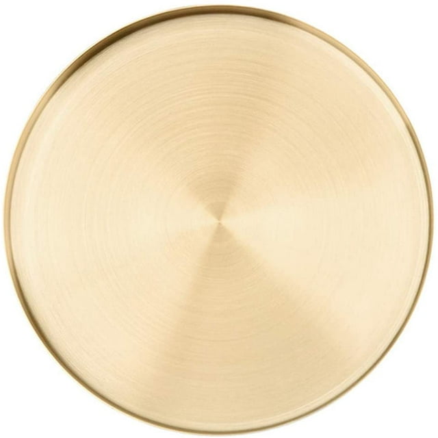 Gold Metal Round Serving Tray Organizer Tray Brass Round Serving Tray Decorative Stainless Steel Serving Tray Gold Color Jewelry Makeup Toiletries Kitchenware