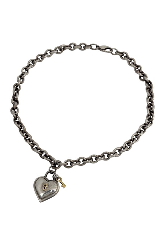 Pre-Owned Tiffany & Co. Heart Lock Chain Necklace Key Sterling Silver 925 750 Women's
