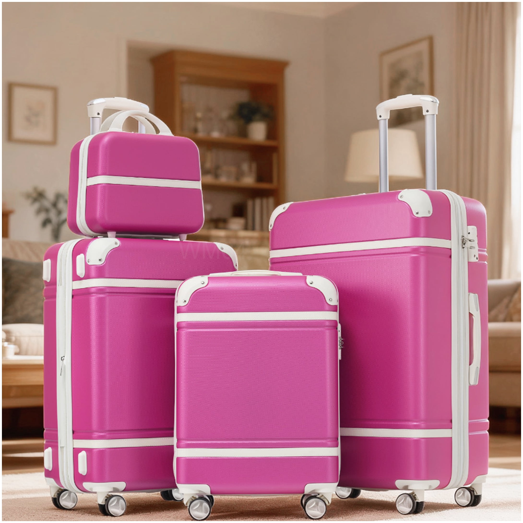 MANGIJOY Lightweight ABS Hardshell Suitcase Set 4PC, Pink Spinner Luggage with TSA Lock, Expandable Checked Bag and Carry On
