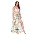 thumbnail image 2 of FORMRS Womens Long Sarong Beach Wrap Semi-Sheer Bikini Skirt Bathing Swimsuit Cover Up, Floral Birds Pattern, 2 of 7