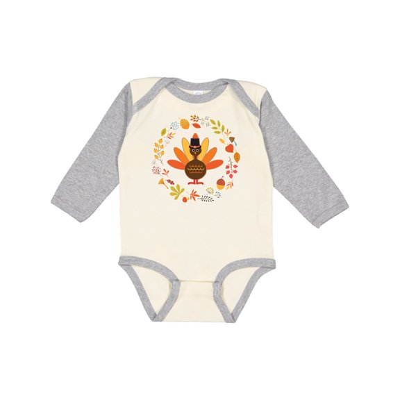 Inktastic Thanksgiving Turkey Fall Holiday Wreath Boys or Girls Long Sleeve Baby Bodysuit