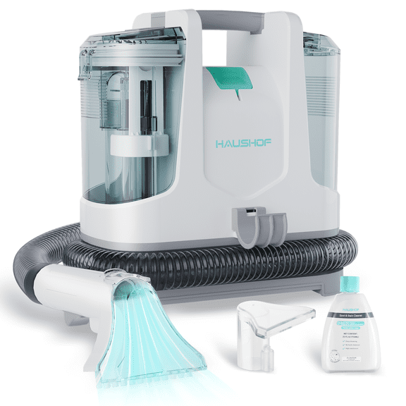 HAUSHOF Portable Spot Cleaner for Carpet and Upholstery, Carpet Cleaner Machine, Pet Stain Remover, Car and Auto Detailer, Powerful Suction with Spot & Stain Cleaner, Includes Solution