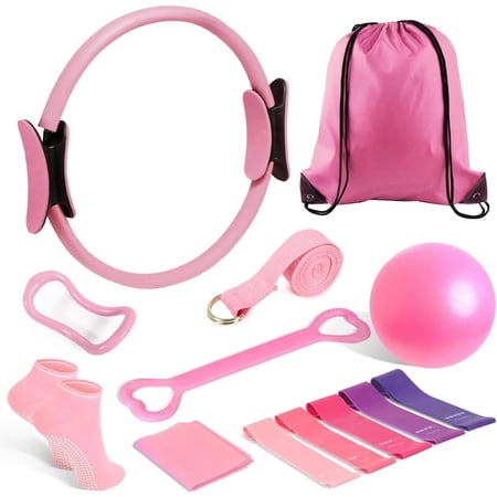 TYPPKMM Pilates Magic Circle Kit 13 Piece Fiberglass Resistance Bands