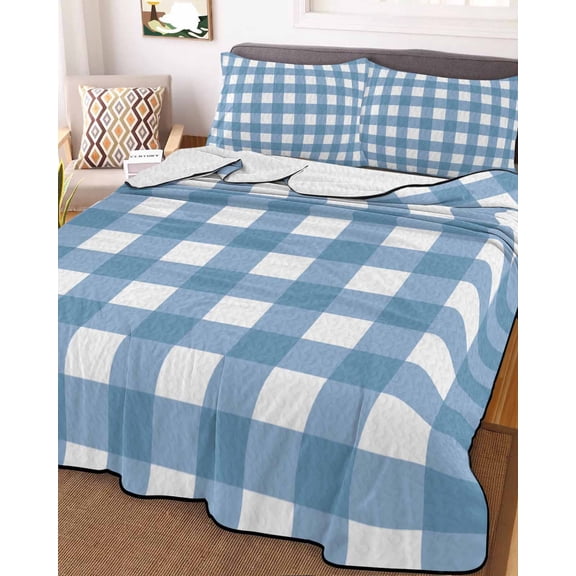 Blue White Plaid Twin XL Size Down Alternative Comforter, Lightweight Comforter Quilt Bedding Set with Pillow Shams Gradient Geometric Buffalo Checkered All Seasons Bed Comforter Duvet Insert 68"x98"