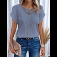 thumbnail image 4 of Suéter de Verano para Mujer, Cuello Redondo, Informal, Tejido A Crochet, Camiseta de Corta con Encaje y Costuras Huecas. Azul S, 4 of 5