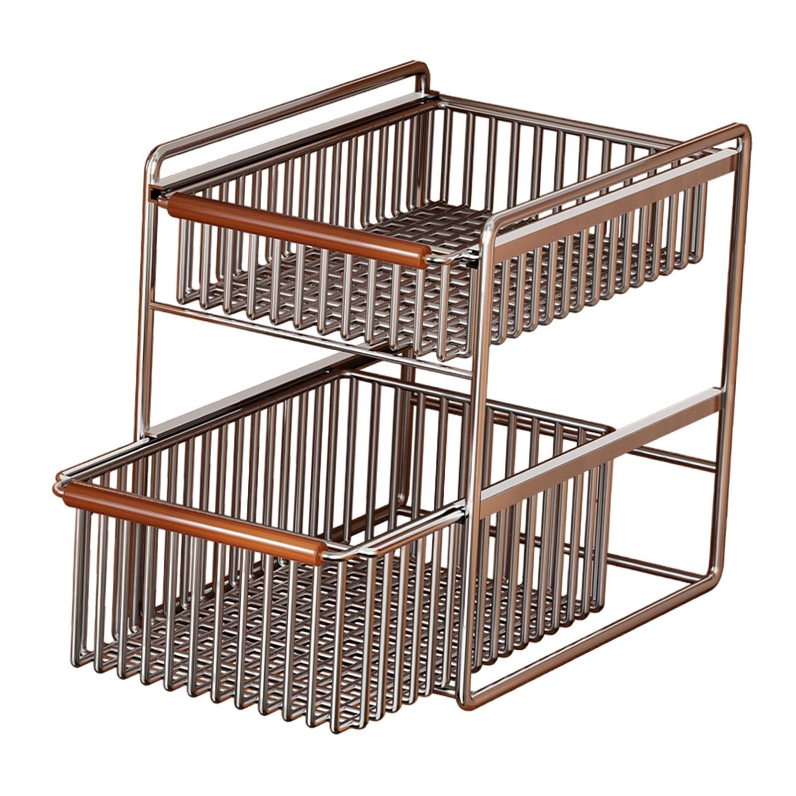 Under Sink Storage Basket Cabinet Organizer Holder Rack 2 Tier Pull Out Design for Kitchen Bathroom Cupboard