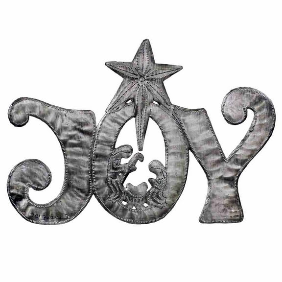 JOY Metal Art with Nativity Scene (11  x 8 ) Croix des Bouquets