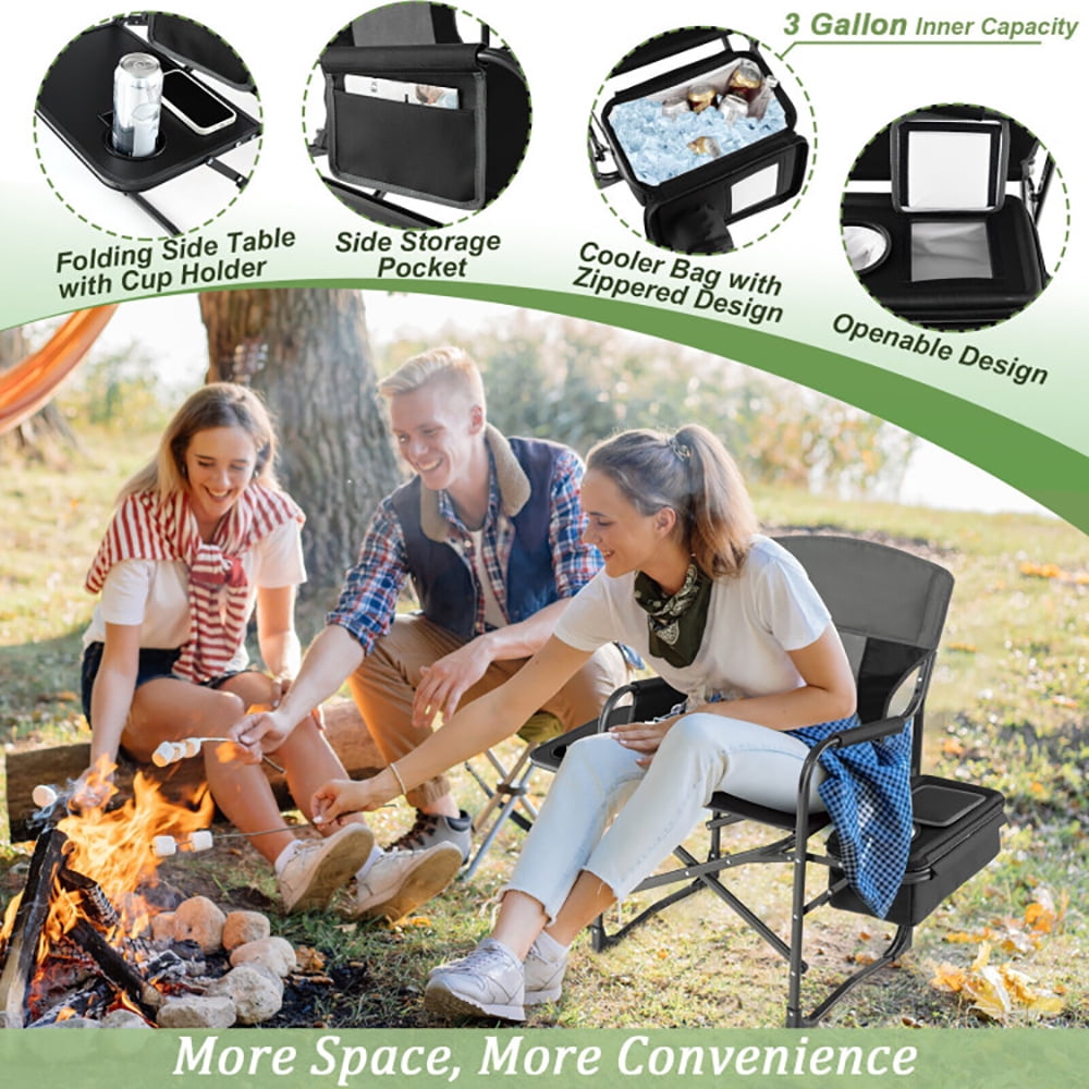 Aimee Lii Folding Camping Directors Chair with Cooler Bag and Side Table, Portable Chairs for Adults, Comfy Outdoor Chair, Black