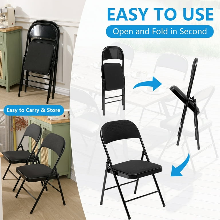 HONGGE Folding Chairs with Padded Seats 6 Pack Fabric Padded Folding Chair with Steel Frame for Events Office Wedding Party Indoor and Outdoor 350
