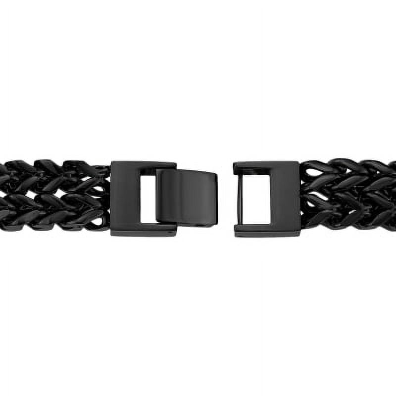 Two Strand Foxtail Bracelet for Men in Stainless Steel with Black Ion Plating - 8.25 Inches Long 12 MM Wide with Fold Over Clasp