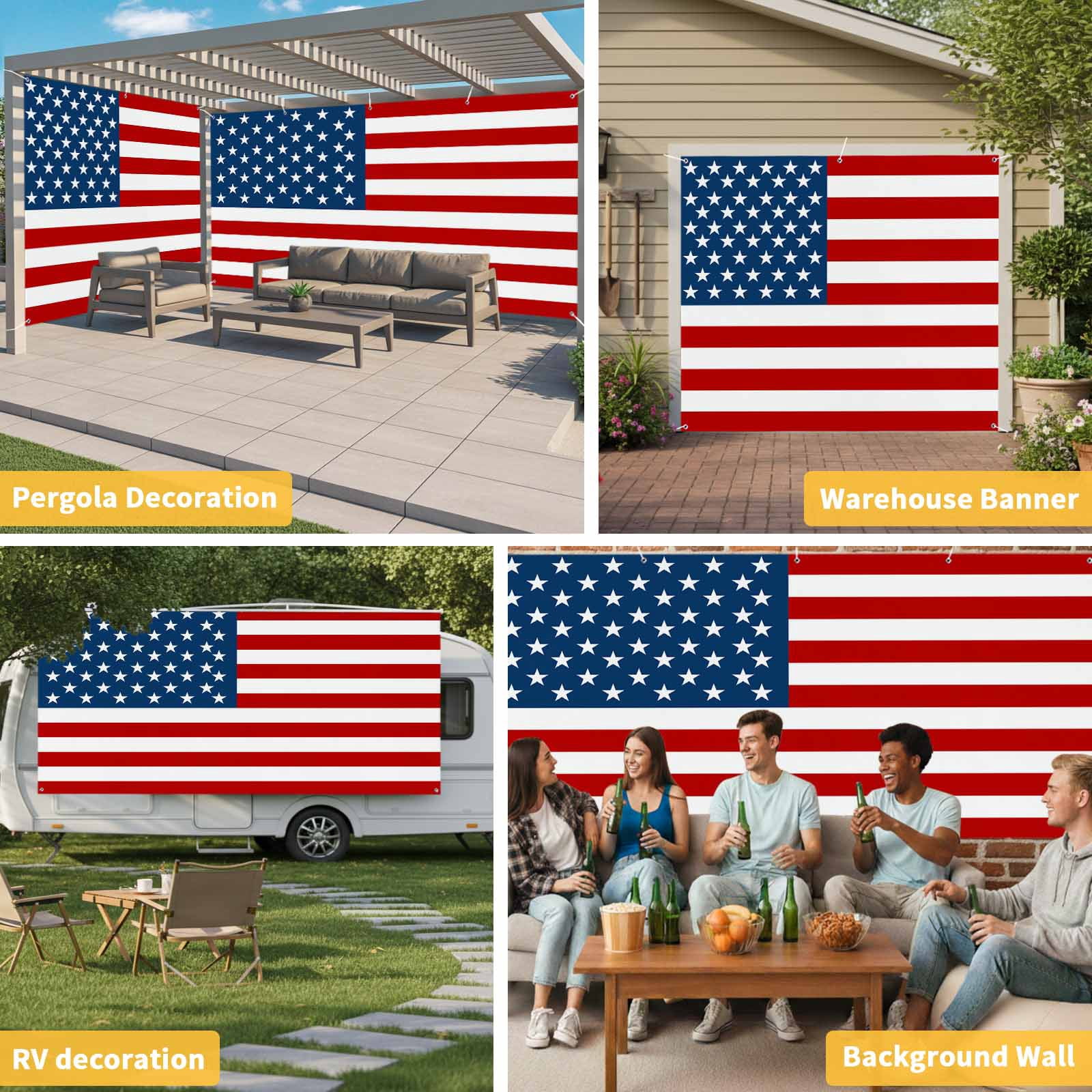 American Flag Garage Door Cover Banner 7 x 16 FT, Blue Red USA Flag Garage Door Curtains Backdrop with Grommets for Indoor Outdoor Wall Party Porch Yard Decorations Background