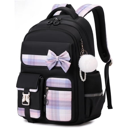 Otanjou Cute Plaid Large Capacity Backpack for Teens Preppy Aesthetic Kawaii Bow SchoolBag