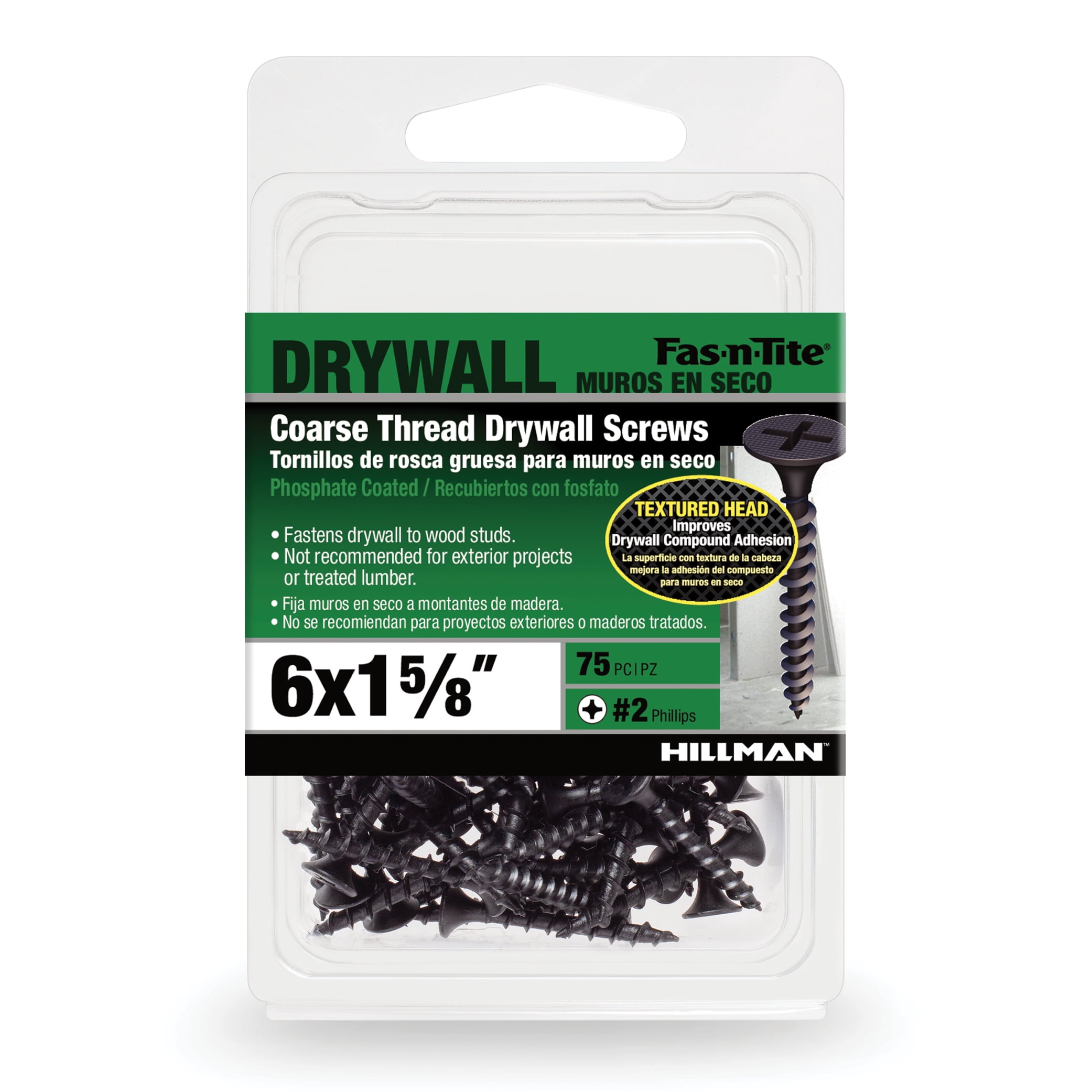 (5 pack) Fas-n-Tite Coarse Thread Drywall Screws, 6 x 1-5/8" Interior Screws, Phillips, 75 pack