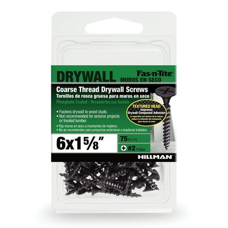 Fas-n-Tite Coarse Thread Drywall Screws, #6-32 x 1-5/8" Interior Screws, Phillips, 75 pack