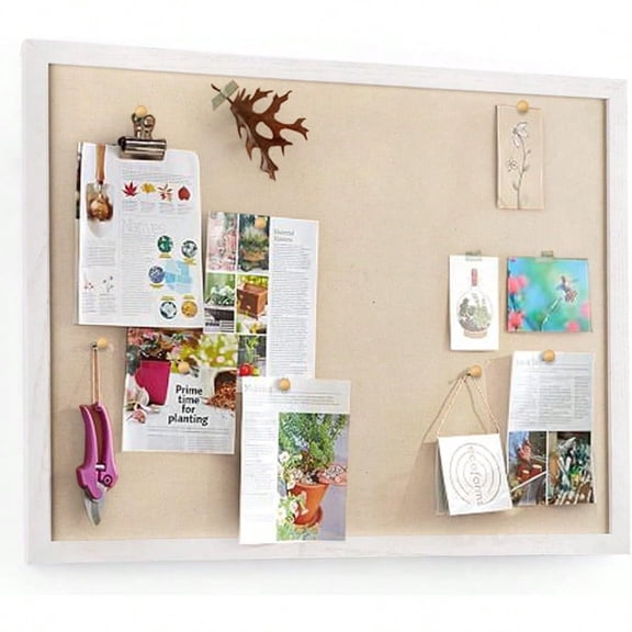 Large Bulletin Board 23x18 Inch With Linen Cork Boards Wall Decor Hanging Pin Wood Framed Display Bulletin Cork Photo Picture Board Light For Room School Office 20Pushpin Vintage White
