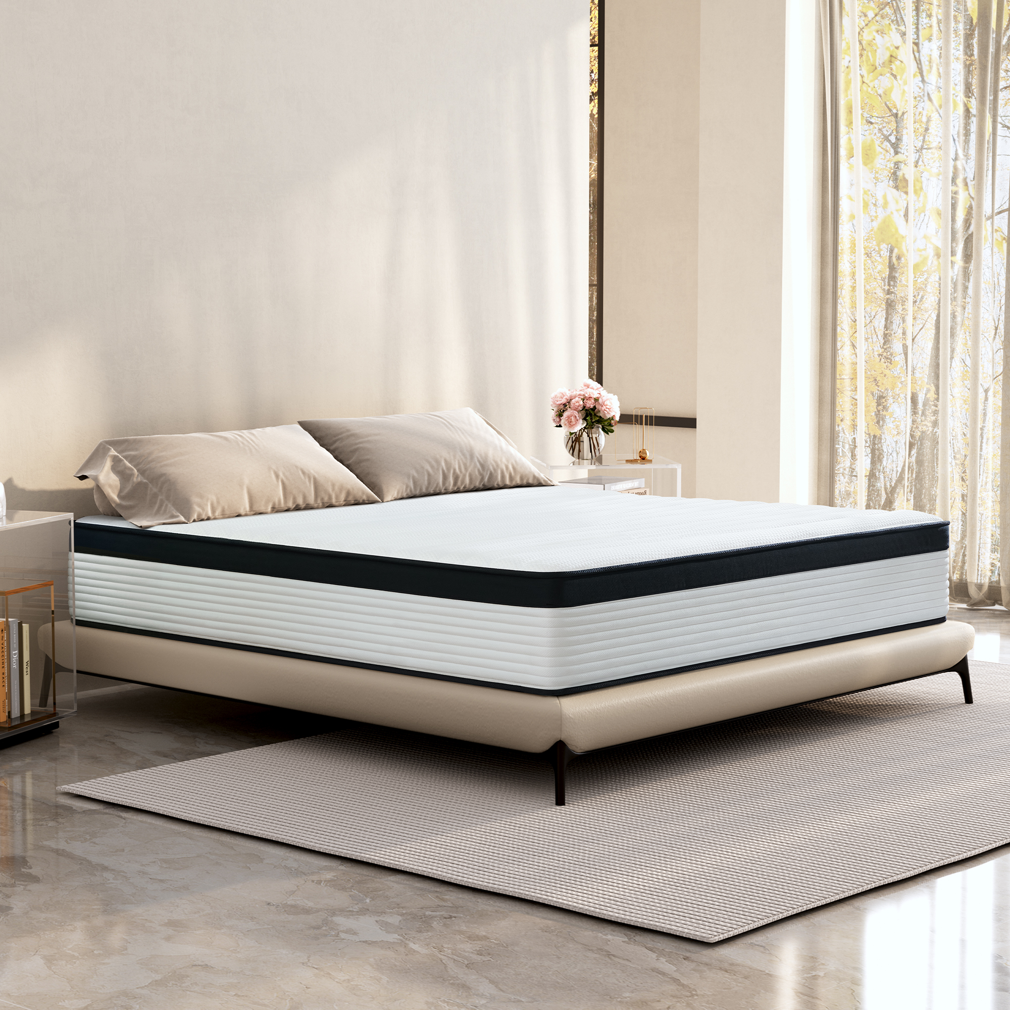 Queen Mattress, JIAVA 12" Plush Hybrid Innerspring and Memory Foam Mattress with Pressure Relief for Adult