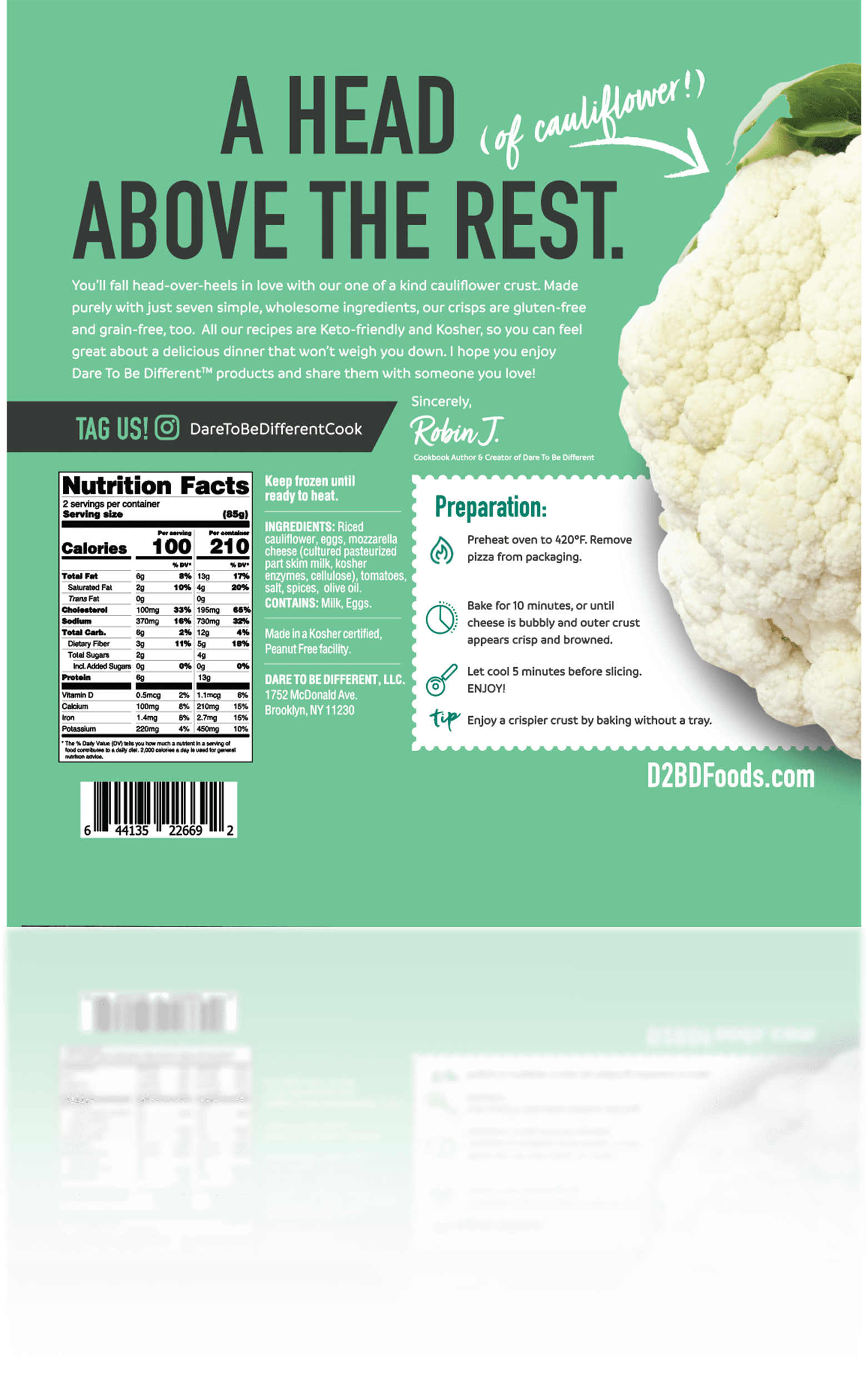 Dare to be Different Cauliflower Crust Pizza Margherita 1 pack