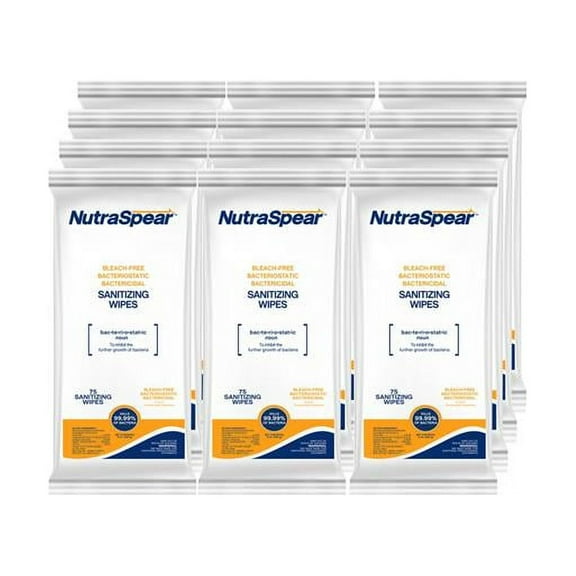 NutraSpear NS-49481 900 Total NutraSpear Bleach Free Cleaning Wipes - 75 Per Pack - Pack of 12