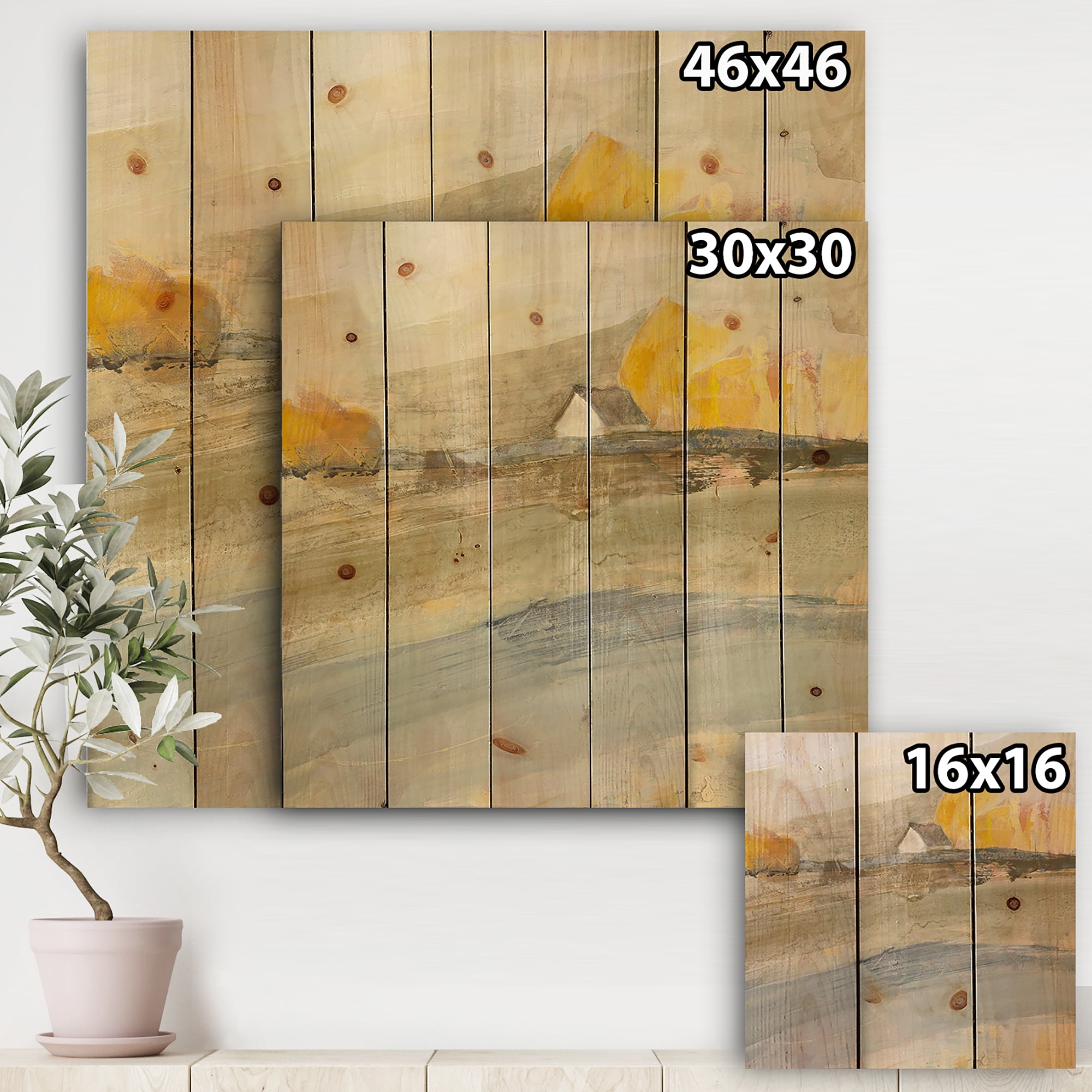 Designart 'Coming on Abstract Farmhouse Landscape' Traditional Print on Natural Pine Wood