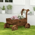 Patiojoy Wooden Outdoor Plant Stand Wagon Planter Box with Wheels ...