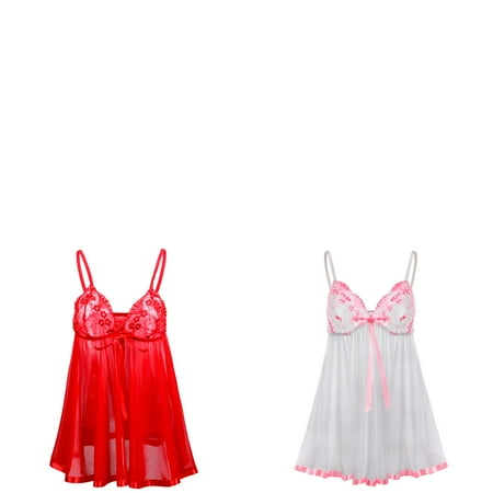 Wijhcboe 2 Pack Sexy Bodysuit Lingerie for Women with Robe Plus Size Lingerie Lace Satin Chemise Lingerie for Women plus Size Bow Nightwear Sleepwear Pajamas Sparkly Lingerie for Women Nightwear Rhi