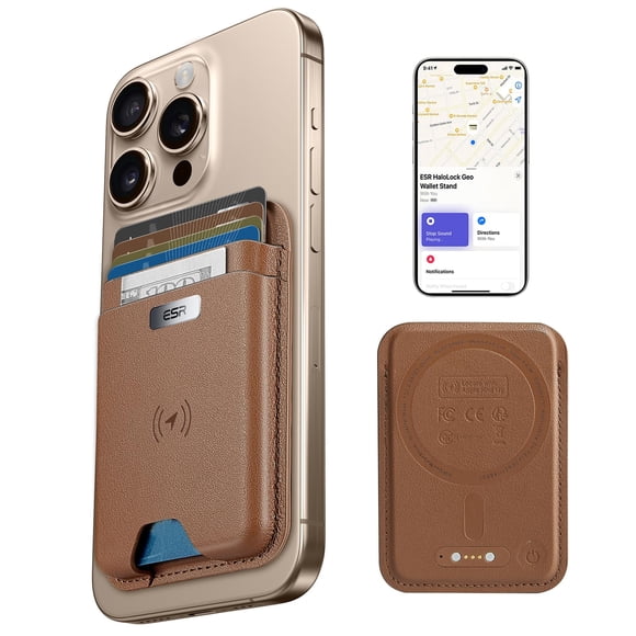 Cartera MagSafe ESR con Find My, soporte para 5 tarjetas, RFID, marrón
