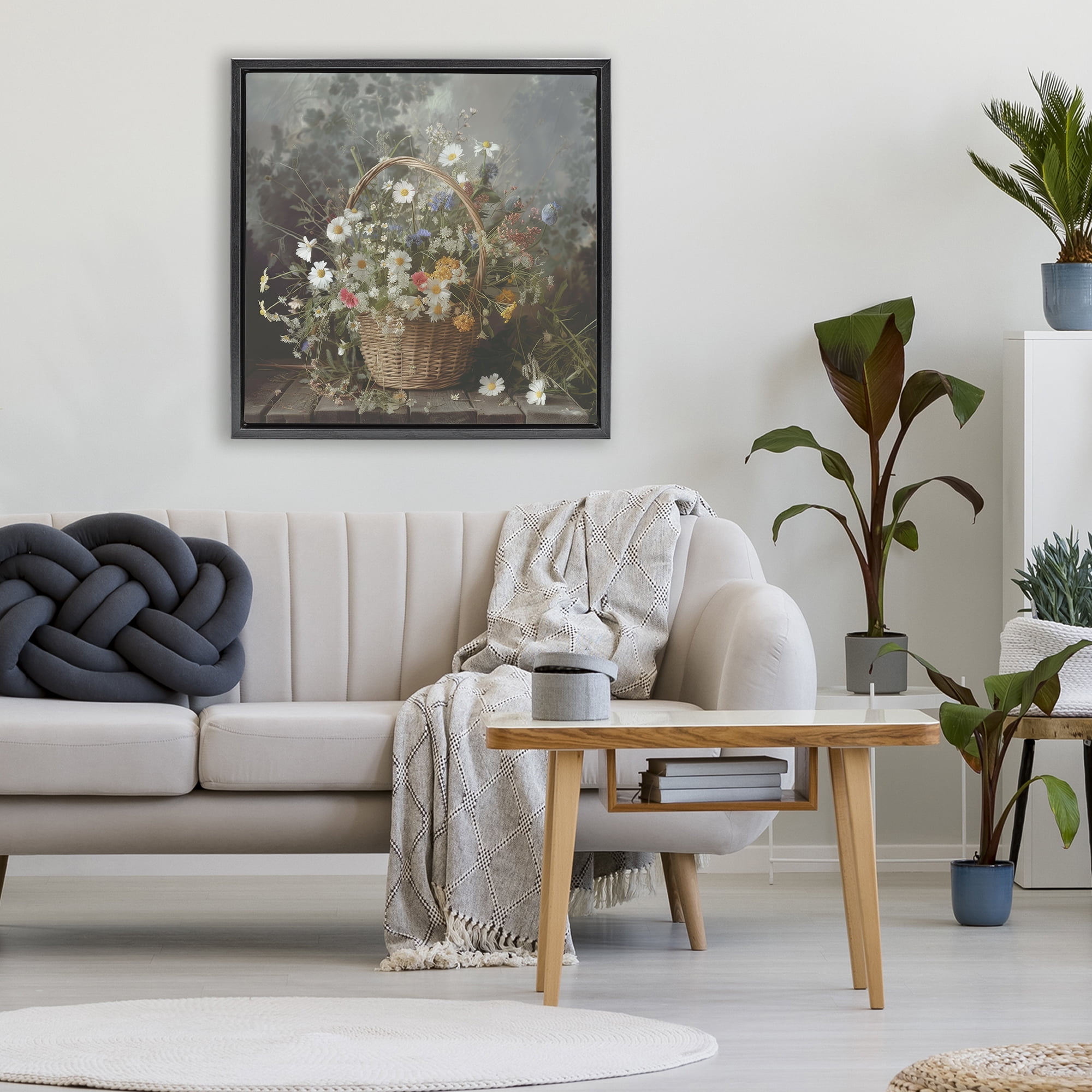 Stupell Industries Florals In A Basket Arrangement Black Framed Floater Canvas Wall Art, design by Lazar Studio