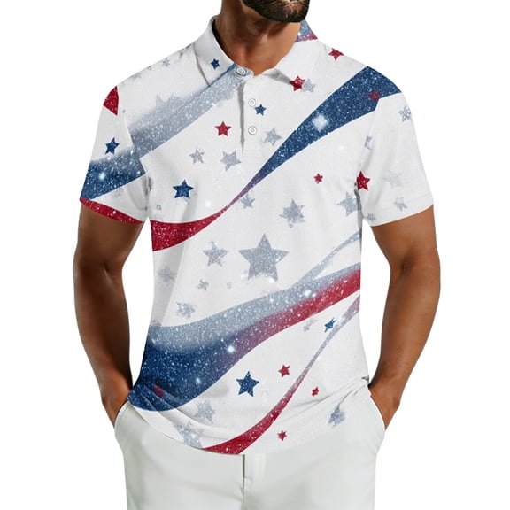 Men's USA 250th Anniversary Patriotic Stars Polo Shirt American Flag Style Casual Short Sleeve America 250 Merchandise