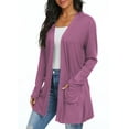 thumbnail image 5 of JWD Women's Cardigan Casual Lightweight with Pocketes Long Sleeve Open Front Cardigan Purple Red M, 5 of 8