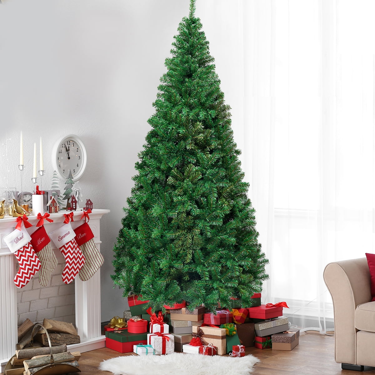 Evre Christmas Green Tree 5ft6ft7ft Artificial Tree with Metal Stand 
