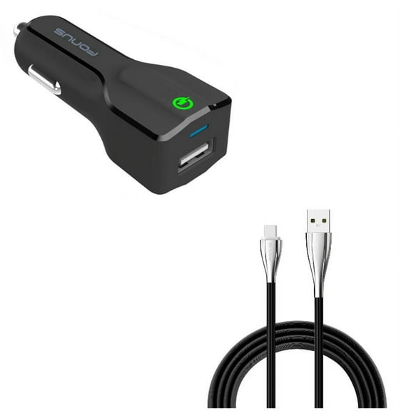 Charger Cord Type-C 10ft USB Cable w USB Port Fast 18W Car Charger X8P for Razer Phone 2 - RED Hydrogen One - Samsung Galaxy Tab S3 9.7 S9 Plus, S8  S8, S10e S10 Plus active 5G Note 9 8 10