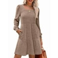 thumbnail image 1 of Vestido Estilo Babydoll Informal de Otoño con Cuello Cuadrado y Larga para Mujer. Caqui L, 1 of 7