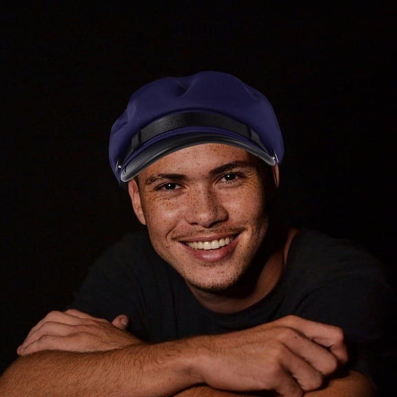 NIAIZEK Unisex Dark Blue Flat Top Hat British Style Casual Beret for Daily Wear PU Cotton 0.0 oz