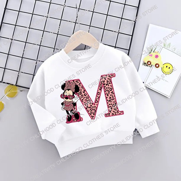 Minnie Mouse Girl Boy Sweatshirts New Disney Letter A-Z Name Combination Children Cartoons Kawaii Kids Pullover Casual Clothes yaoshenbao LED