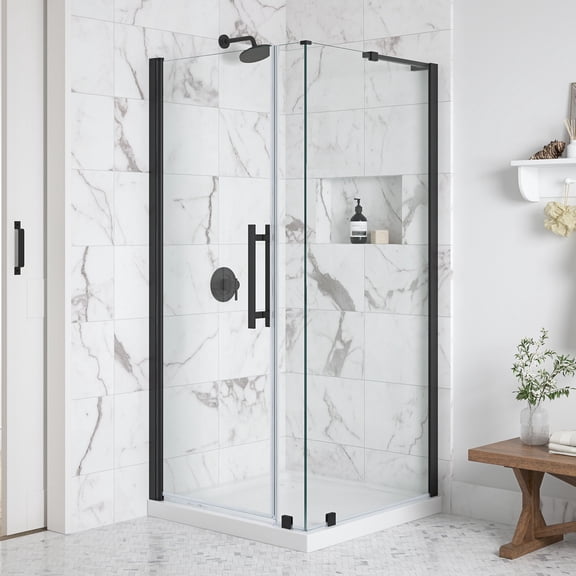 OVE Breeze 36 x 36 Corner Frameless Pivot Shower Door Kit Black